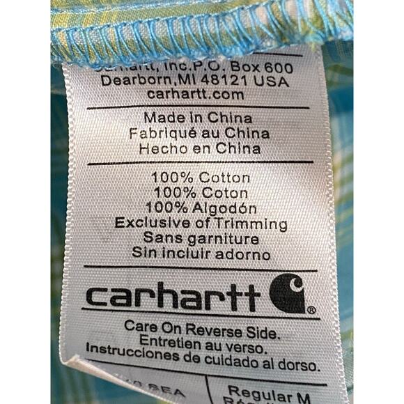 Carhartt Shirt Men M Blue Green Plaid Short Sleeve Button Up Relaxed Workwear - Picture 10 of 11